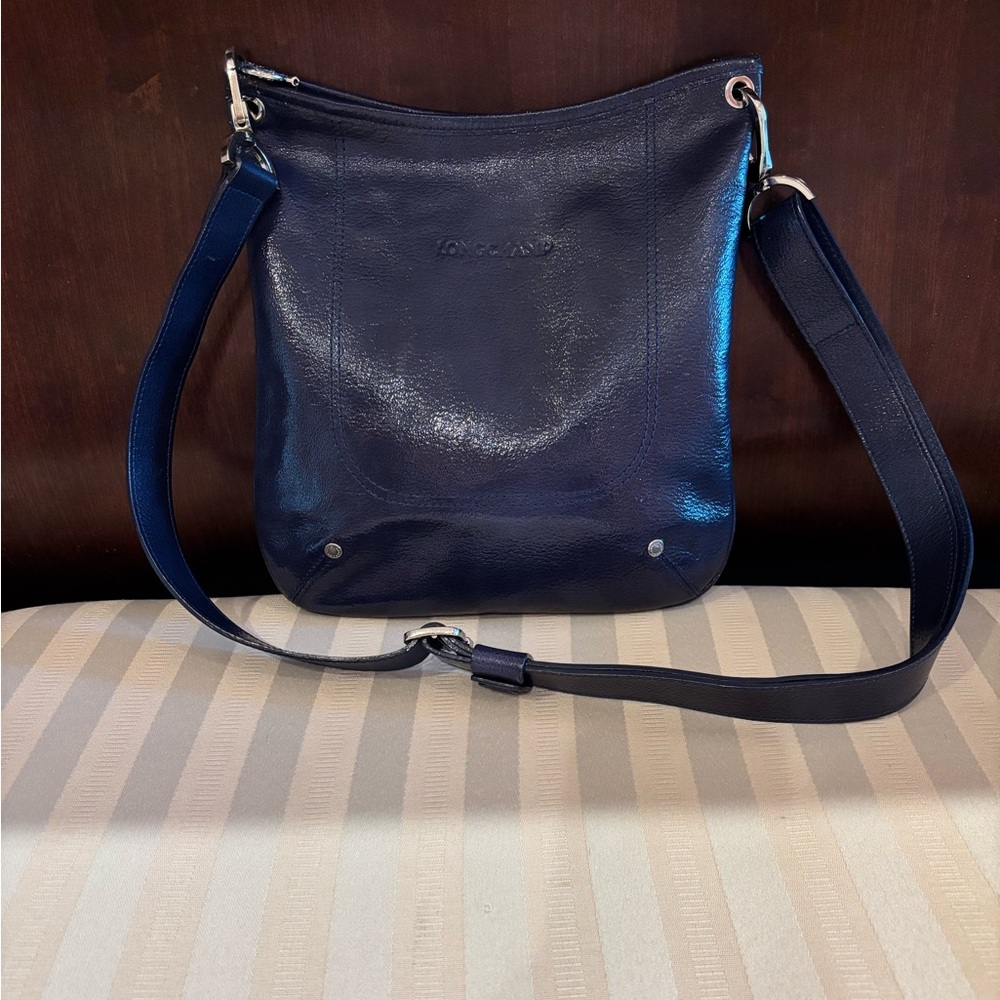 Longchamp Navy Blue Leather Crossbody Bag